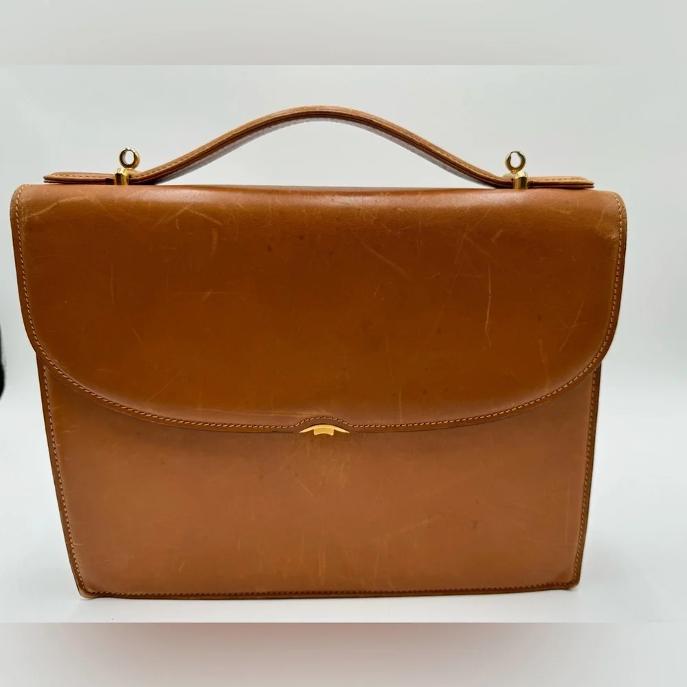 Gucci-Authentic-Vintage All Leather 2 Way Handbag Camel - Picture 1 of 13